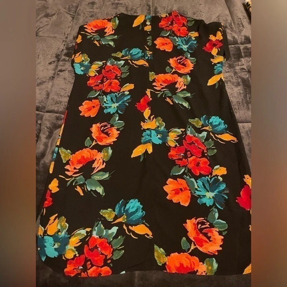 a new day Black Floral V-Neck Dress with Red, Teal & Yellow Blooms - Picture 3 of 3